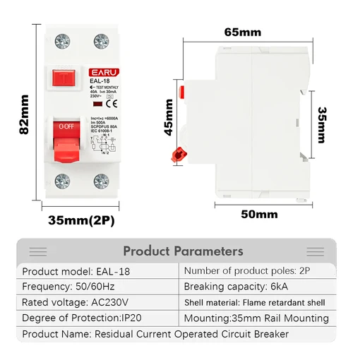 Imagen 2 del producto 2P 32A 10/30/100/300mA tipo A RCCB RCD ELCB disyuntor de corriente Residual electromagnética interruptor diferencial interruptor de seguridad