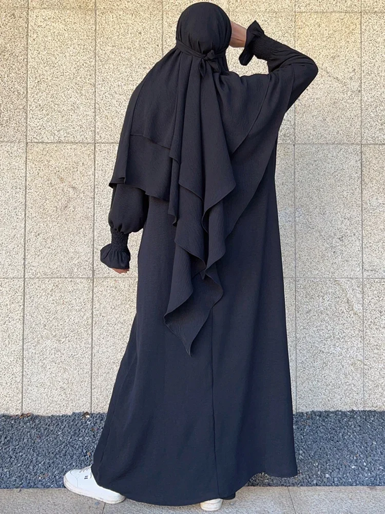 

Long Khimar with Abaya Set Jilbab 2 Piece Muslim Prayer Outfit Islam Abayas for Women Dubai Hijab Dress Ramadan Eid Niqab Burka