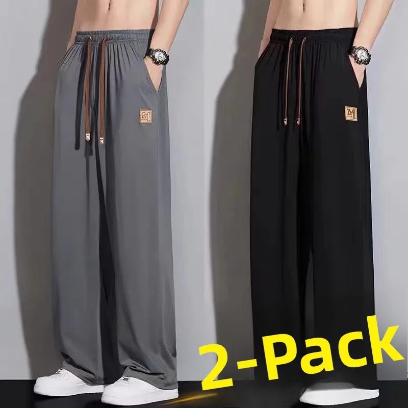 

Casual Summer Thin Wide Leg Pants for Men Ice Silk Loose Fit Drapey Straight Leg Trousers Teenage Faion Youth Trend