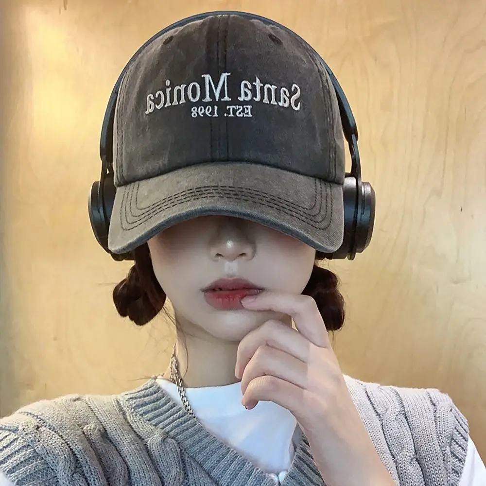 Vintage Letter Embroidered Baseball Cap Face Smaller Sun Protection Hip Hop Hat Sun Hat Teenagers