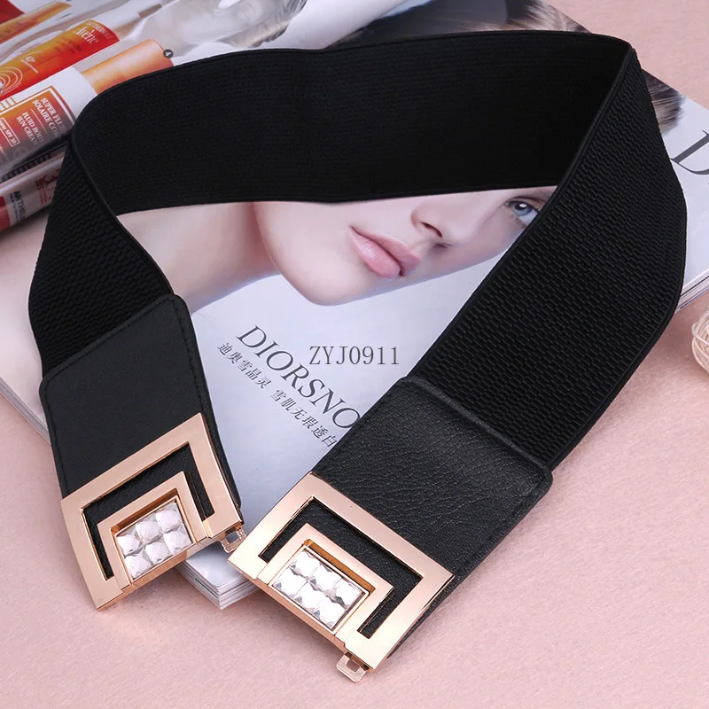 Moda feminina elástica cintura larga vestido de menina com fivela de cinto cintos femininos cintos de cintura larga para mulher