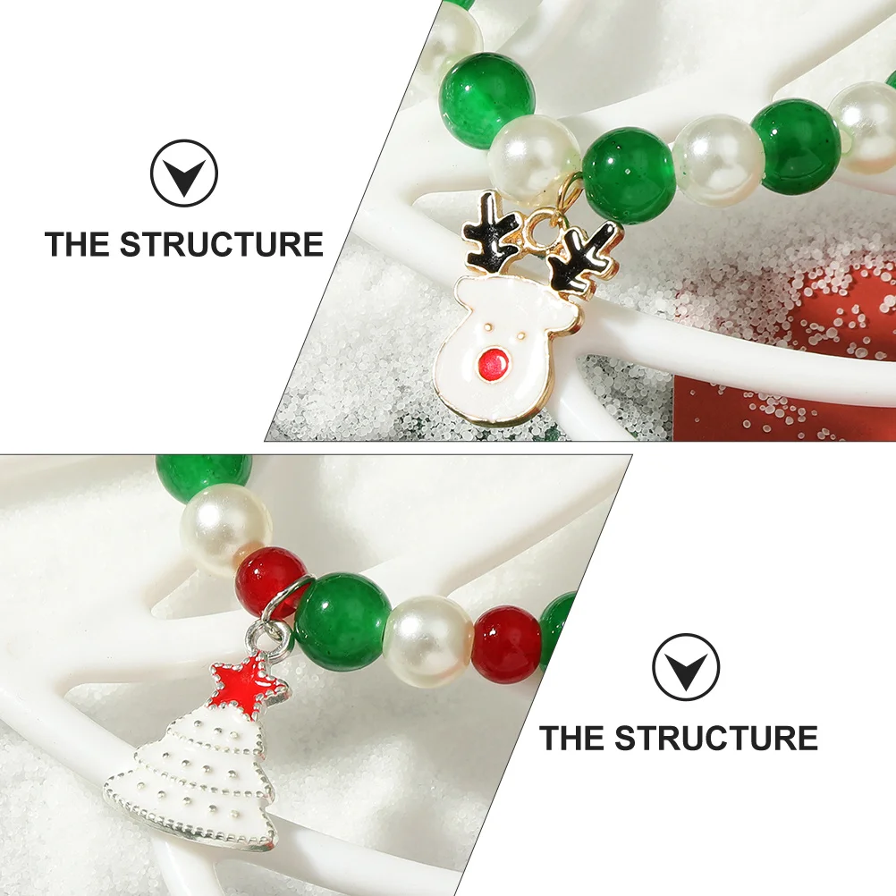 

2Pcs Christmas Beaded Bracelet Stylish Design Daily Wear Party Gift Wristband Christmas Bracelet Gift Wristband