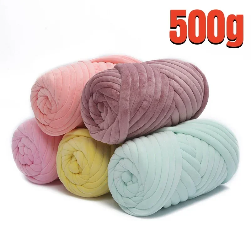 500g Giant Velvet Chunky Yarn for Handmade DIY Throw Blankets Cushion Pillows Knitting Cored Cotton Thread DIY Woven Roving Yarn