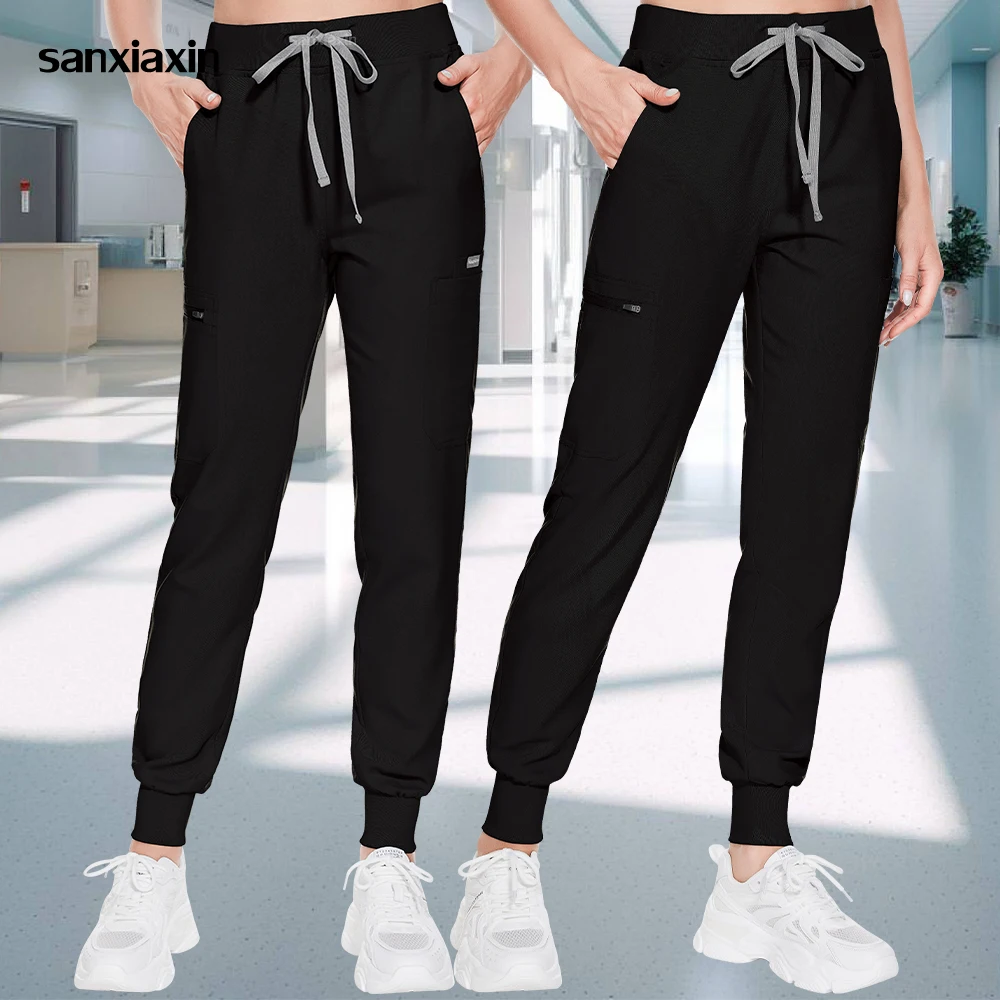 

Elastic Drawstring 8 Pockets Medical Scrubs Pants Unisex Nurse Doctor Uniform Bottoms Nursing Trousers Anti-wrinkle Jogger Pants