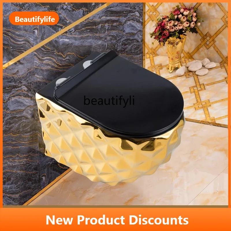 

b73 Black wall-mounted toilet gold small apartment home embedded hidden water tank color