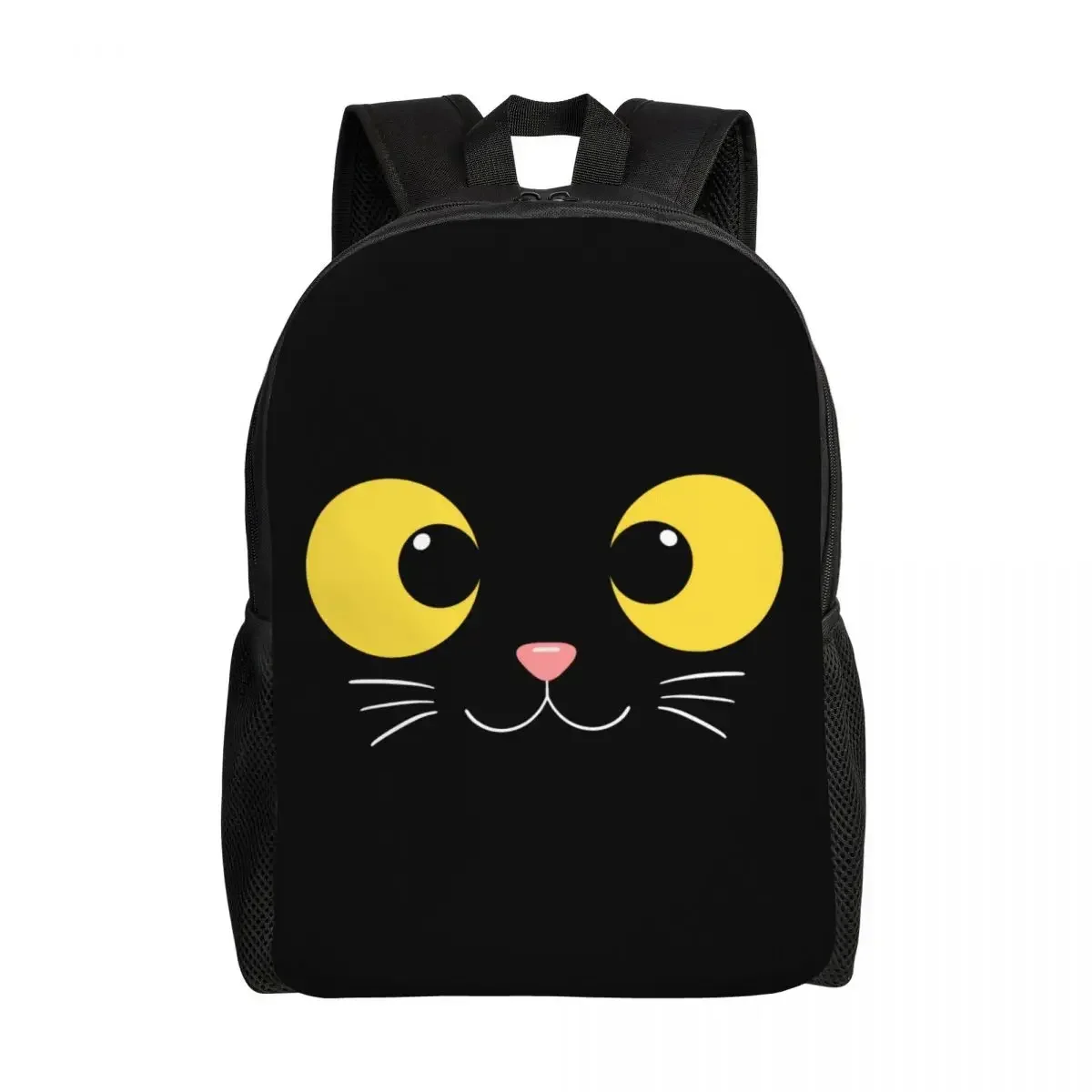 

Custom Cute Black Cat Kawaii Yellow Eyes Backpack for Men Women Waterproof School College Bag Printing Bookbags