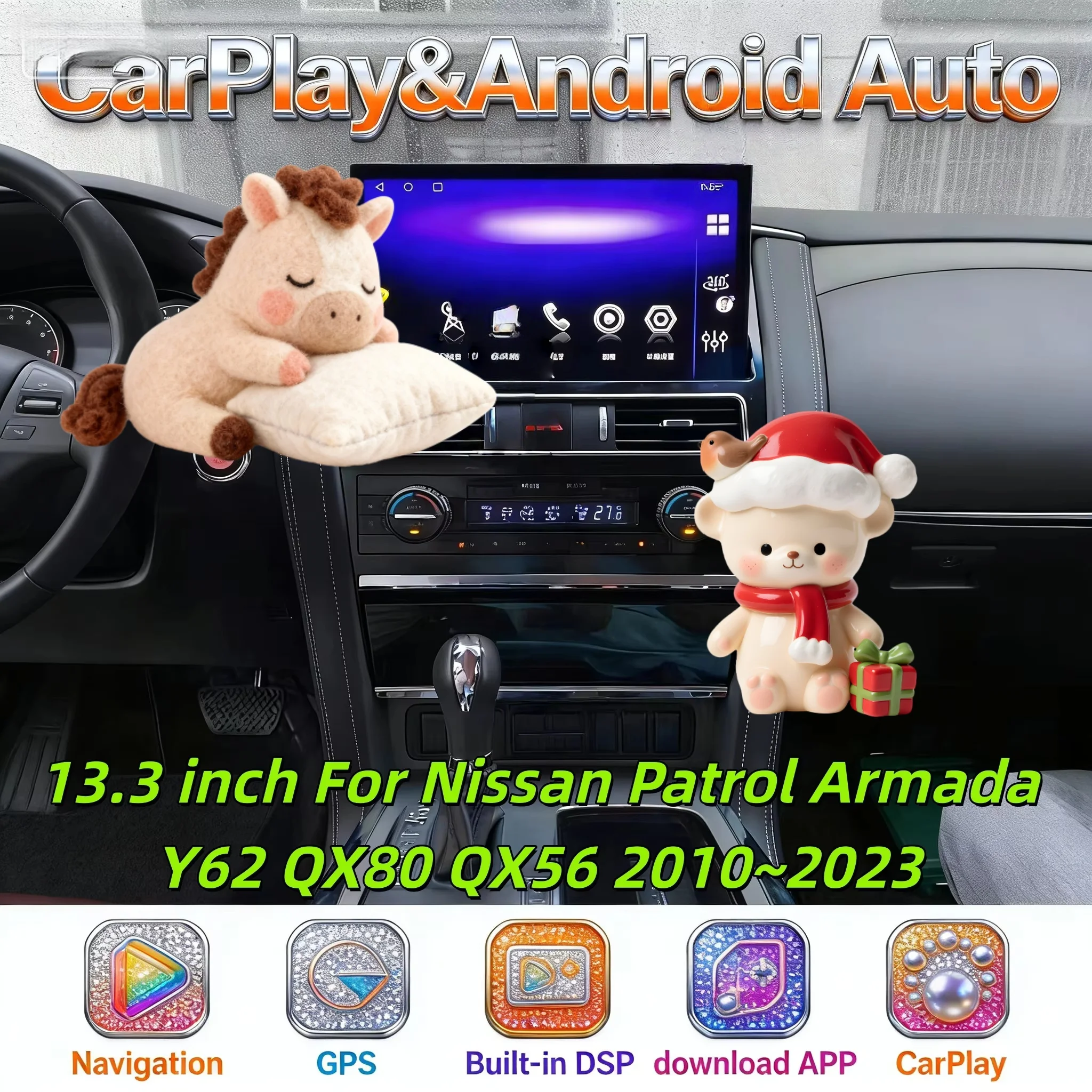 

Мультимедийный беспроводной GPS-плеер CarPlay для Nissan Patrol Armada Y62 QX80 QX56 2010~2023, Android BT 5.0, навигация