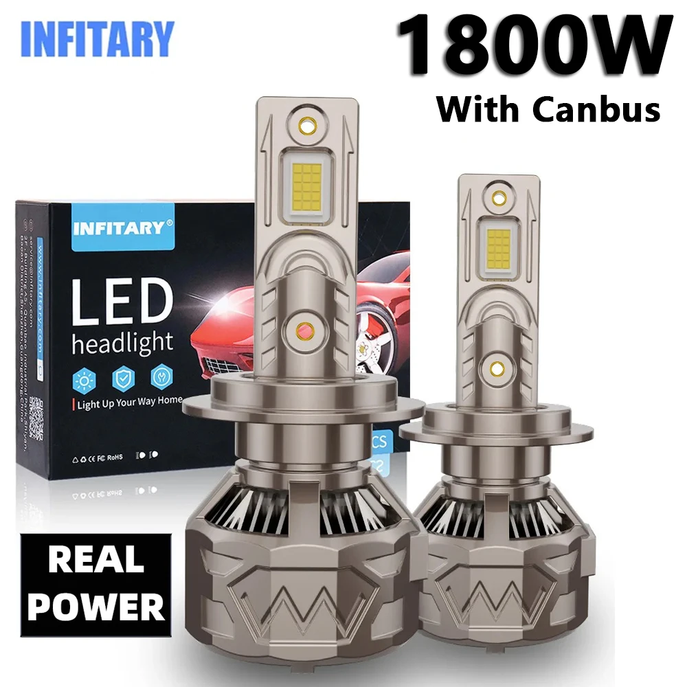 

INFITARY 1800W H7 H4 LED Car Headlight CANBUS Lamp H1 H11 HB3 HB4 9005 9006 Auto Fog Lamp 12V 6500K White HIR2 9012 Tube Light