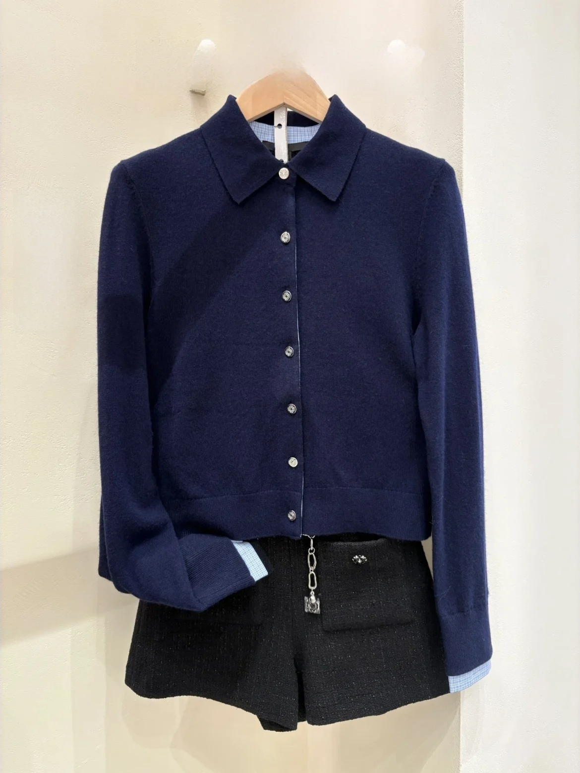 

Slim Fit Deep Blue Knitted Sweater with Patchwork Pattern College Style Early Spring Fashion by HEIDDS Women's Long Sleeve Ca...