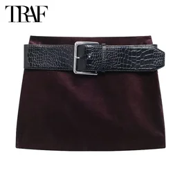 TRAF Women's Skirt Velvet Mini Skirt Office Wear Women Autumn Skirt 2024 Woman A-Line High Waist Skirt Aesthetic Elegant Skirts