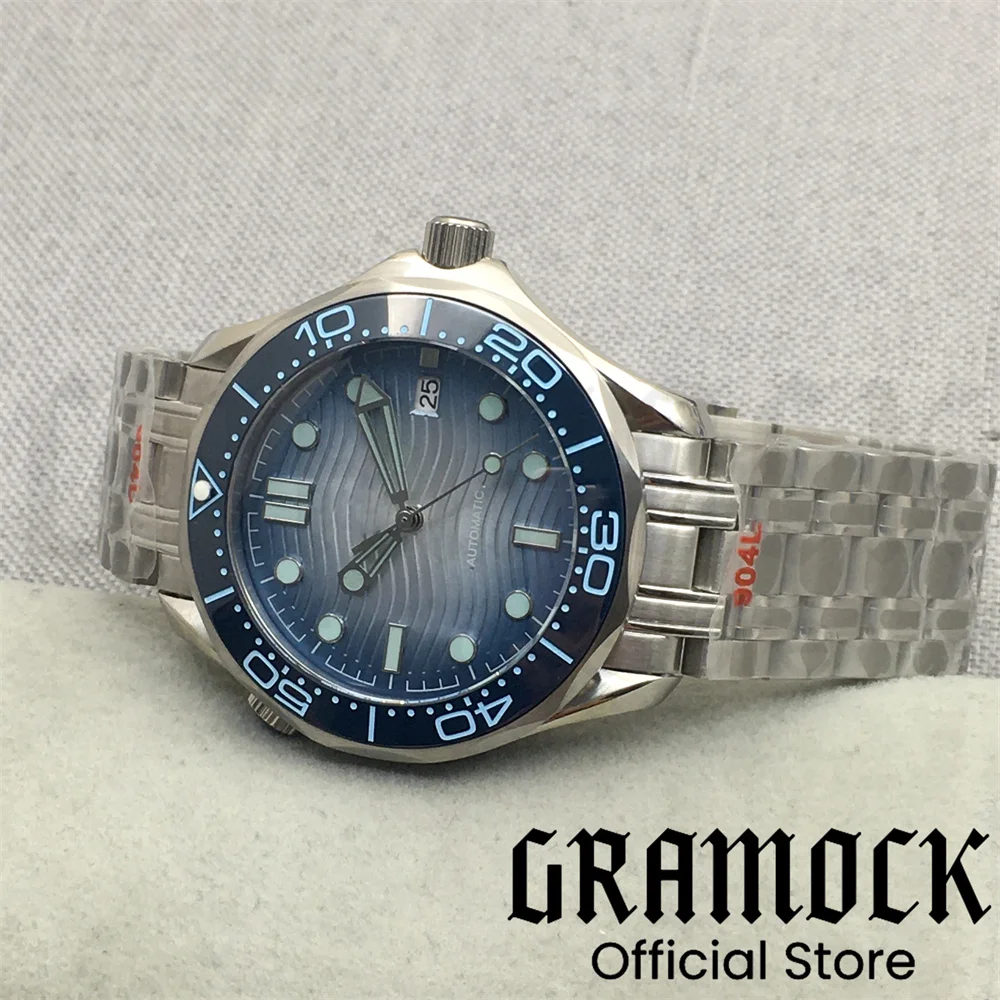 Gramock 41mm Watch For Men With Gradient Summer Blue Wave Dial Bezel Sapphire Glass NH35 Automatic Mechanical Wristwatch Steel