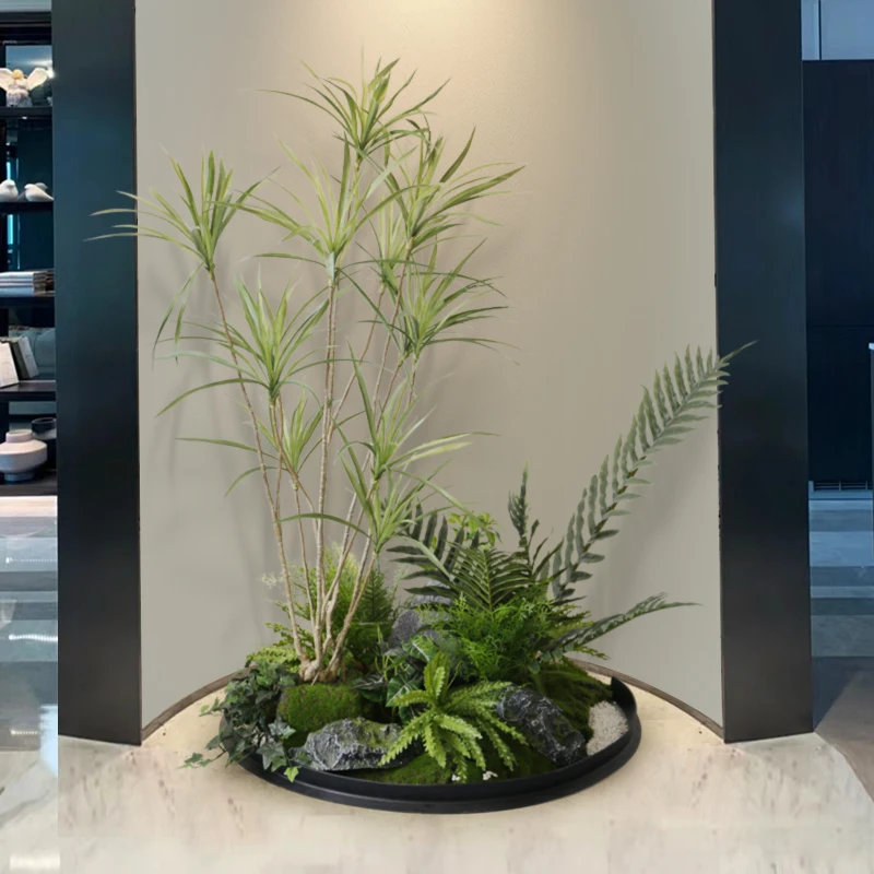 محاكاة الحصان في حالة سكر الخشب النباتات الخضراء المناظر الطبيعية شرفة داخلية نبات صناعي بوعاء النبات الزخرفية زخرفة نافذة الزاوية الطحلب s