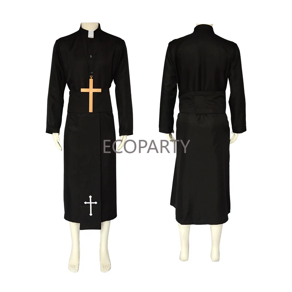 Mens Clergy Robe Preacher Cassocks Mens Praise Worship Robes and Print Belt with Cross Necklace