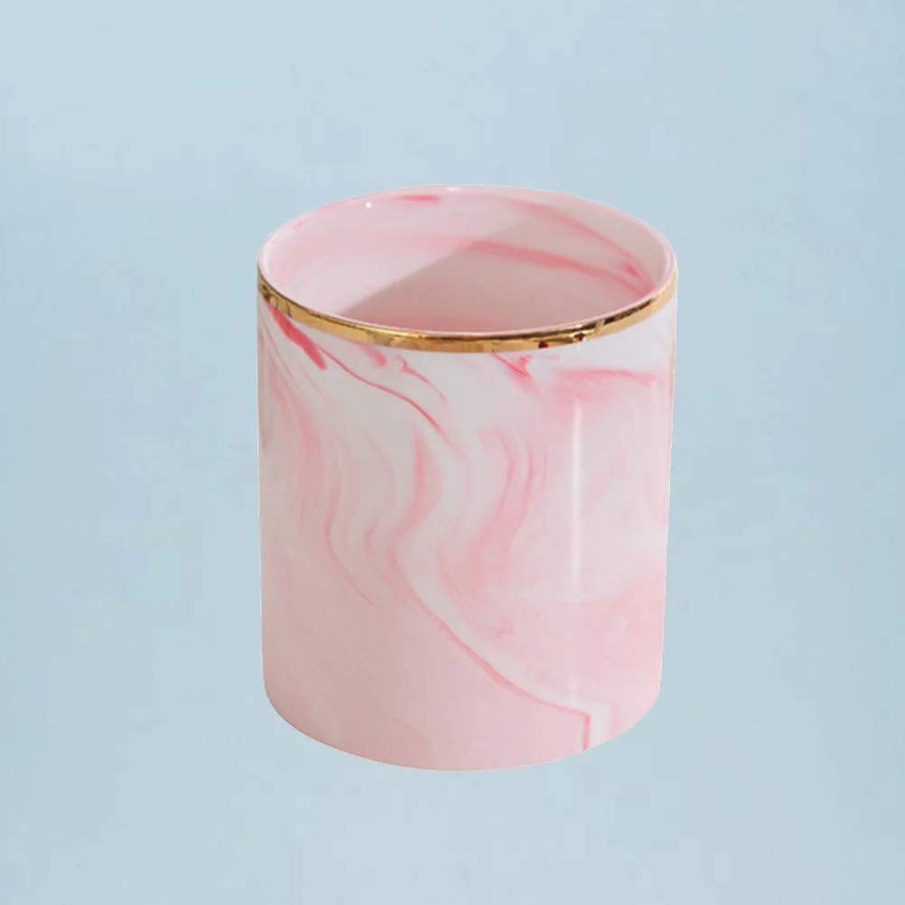

Marbled Ceramic Pen Holder Golden Pink European Style Stationery Organizer Desktop Pencil Ruler Storage Writing Desk