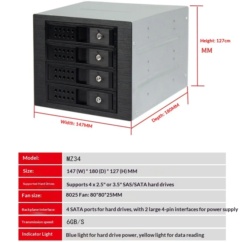 4 Slots Hot Swappable Hard Disk Cage, Optical Drive Slot SATA/SAS Storage Expansion Module with Backplane