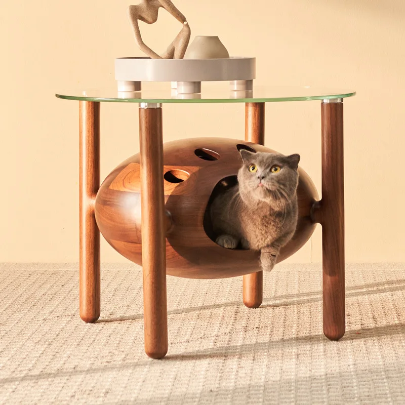 

Customizable creative wood cat nest tea table