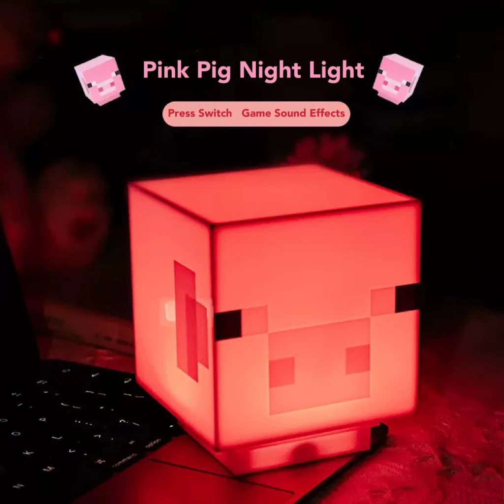 My World Pixel Style Thema Creatief Klinkend Roze Varken Lamp LED Sfeerlicht USB Charge Desktop Ornament Model Kerstcadeau