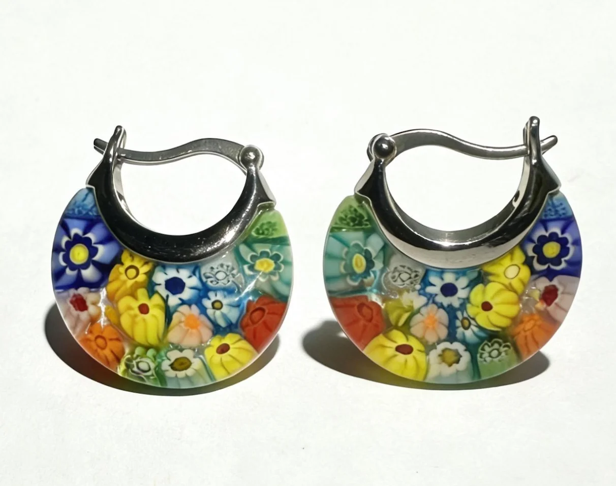 Murano Basket Glass Hoop Earrings Daisy Stainless Steel Women Birthday Personalized Gift Fashion Jewelry Vibrant Colors