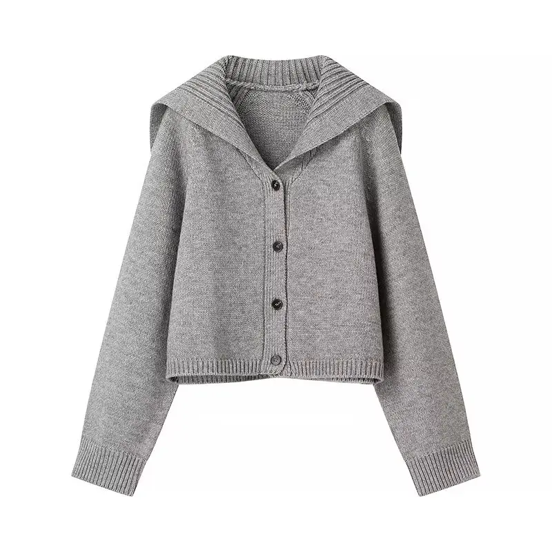 

Women's new fashion navy collar design casual wool blend knitted Coat retro long sleeved button up women's coat chic top Skazi