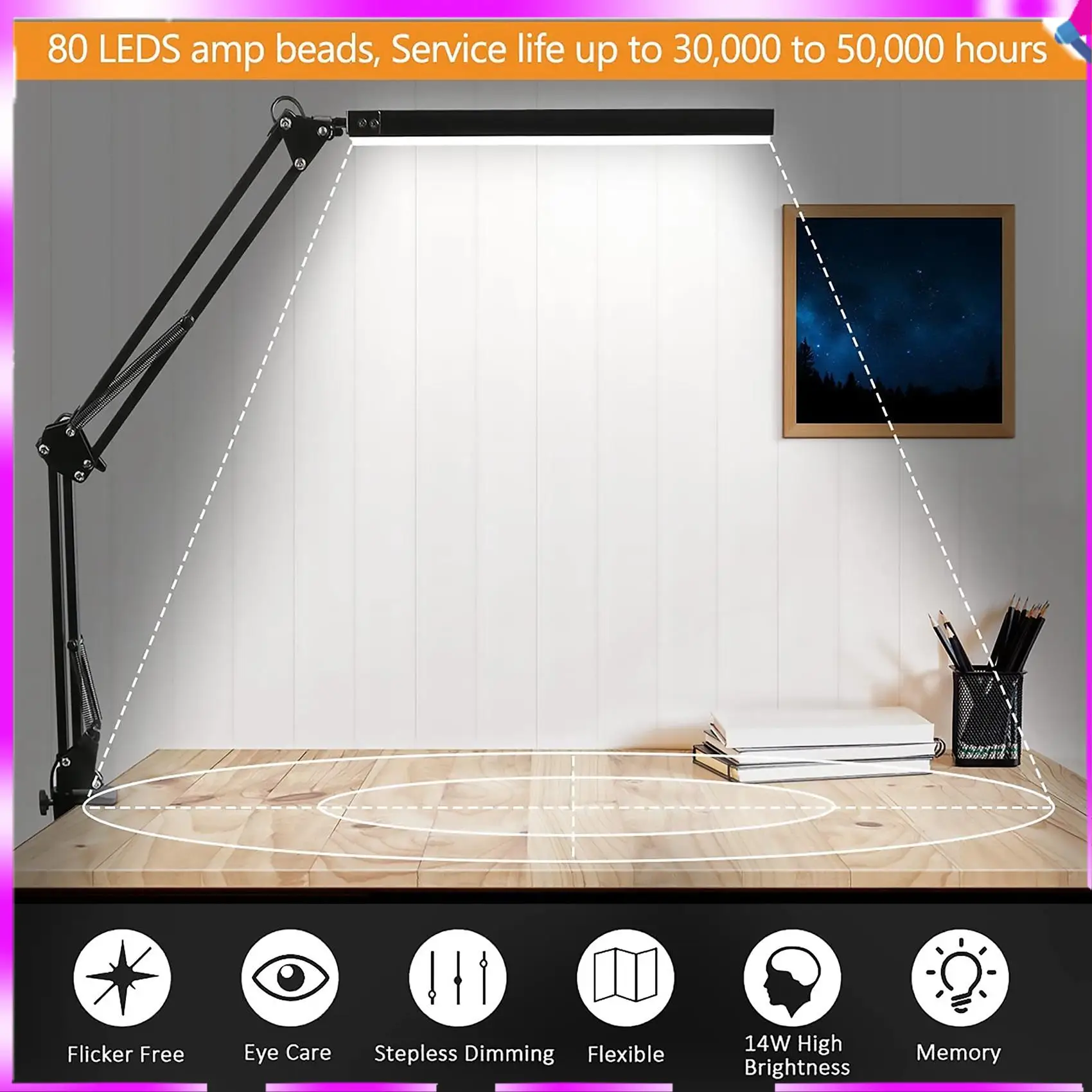 N96R LED Desk Lamp With Clamp,Adjustable Swing Arm Desk Lamp,Modern Architect Table Lamp For Study/Reading/Office/Work(Black)