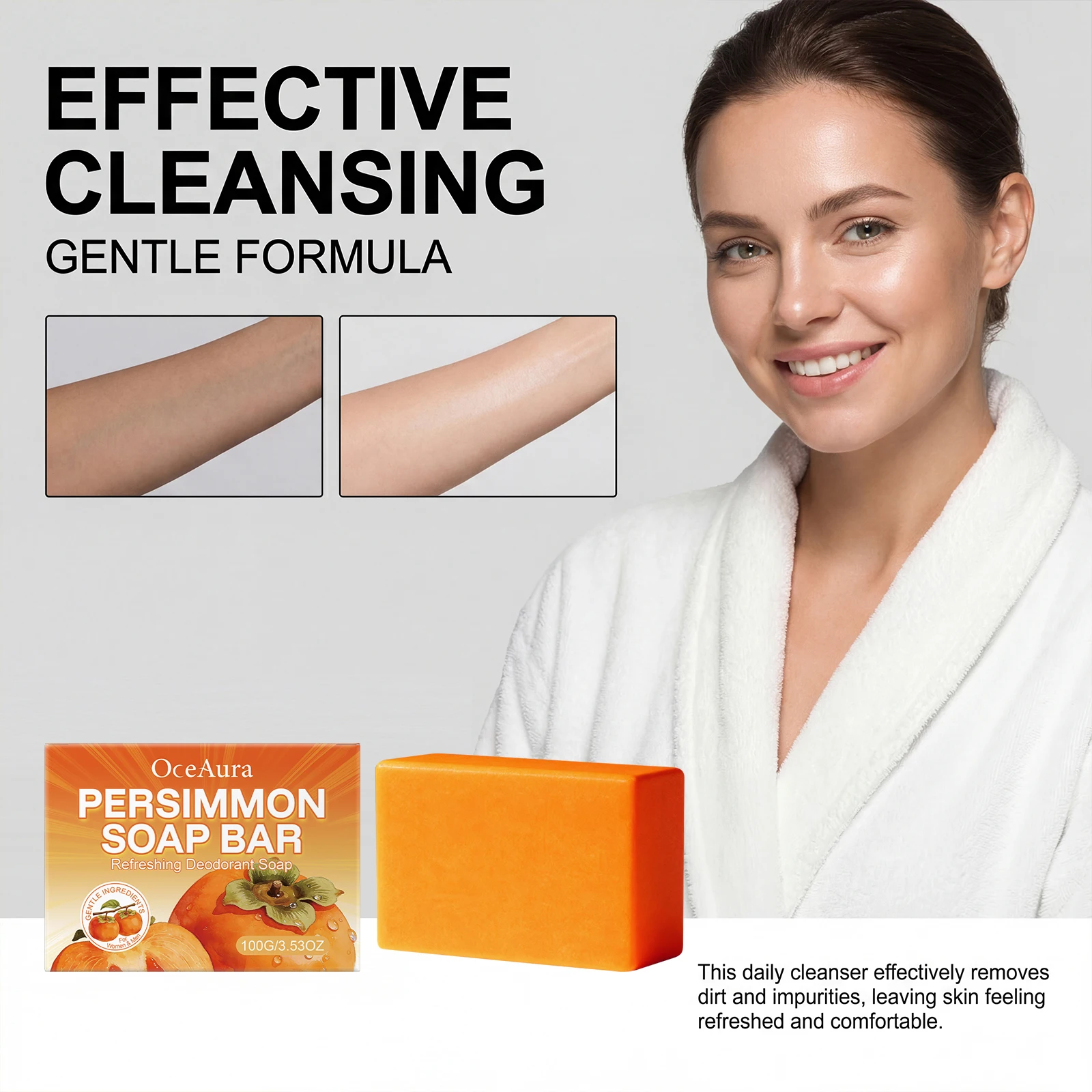 100G Persimmon Body Soap Bar Daily Cleaning Pores Moisturizing Fresh Fragrance Easy Rinse Non-tight Body Soap for All Skin Types