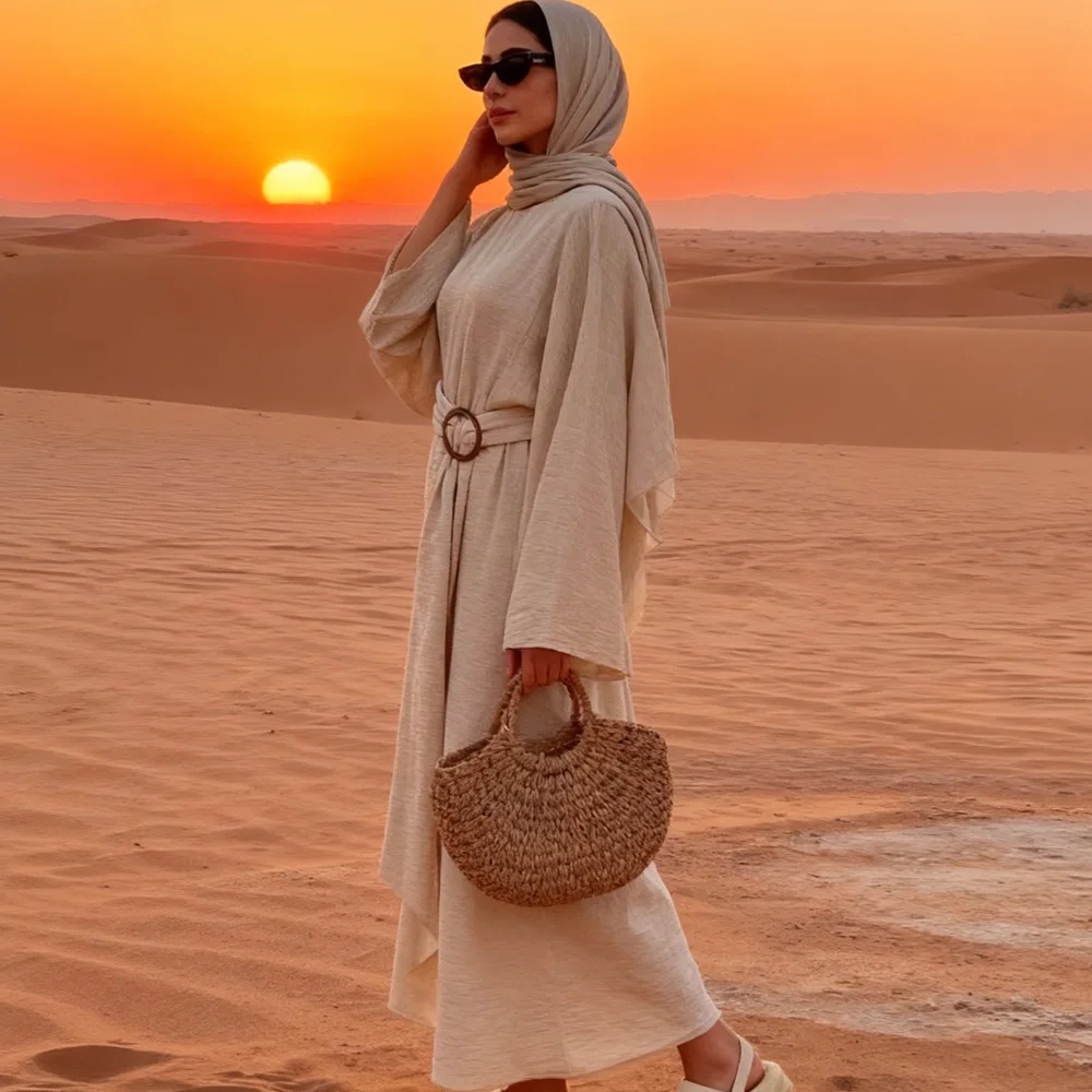 Cintura Abaya a maniche lunghe semplice modesta Cintura islamica di base Eid Donna musulmana Abiti Islam Abbigliamento Turchia Caftano Dubai Abaya Caftano Robe