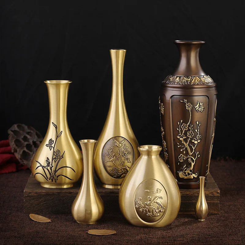 Gold Brass Vase, Special Pattern Engraved, Metallic Decorative Centrepiece, Brass Vases Centerpieces Decor, Flower Home Decor