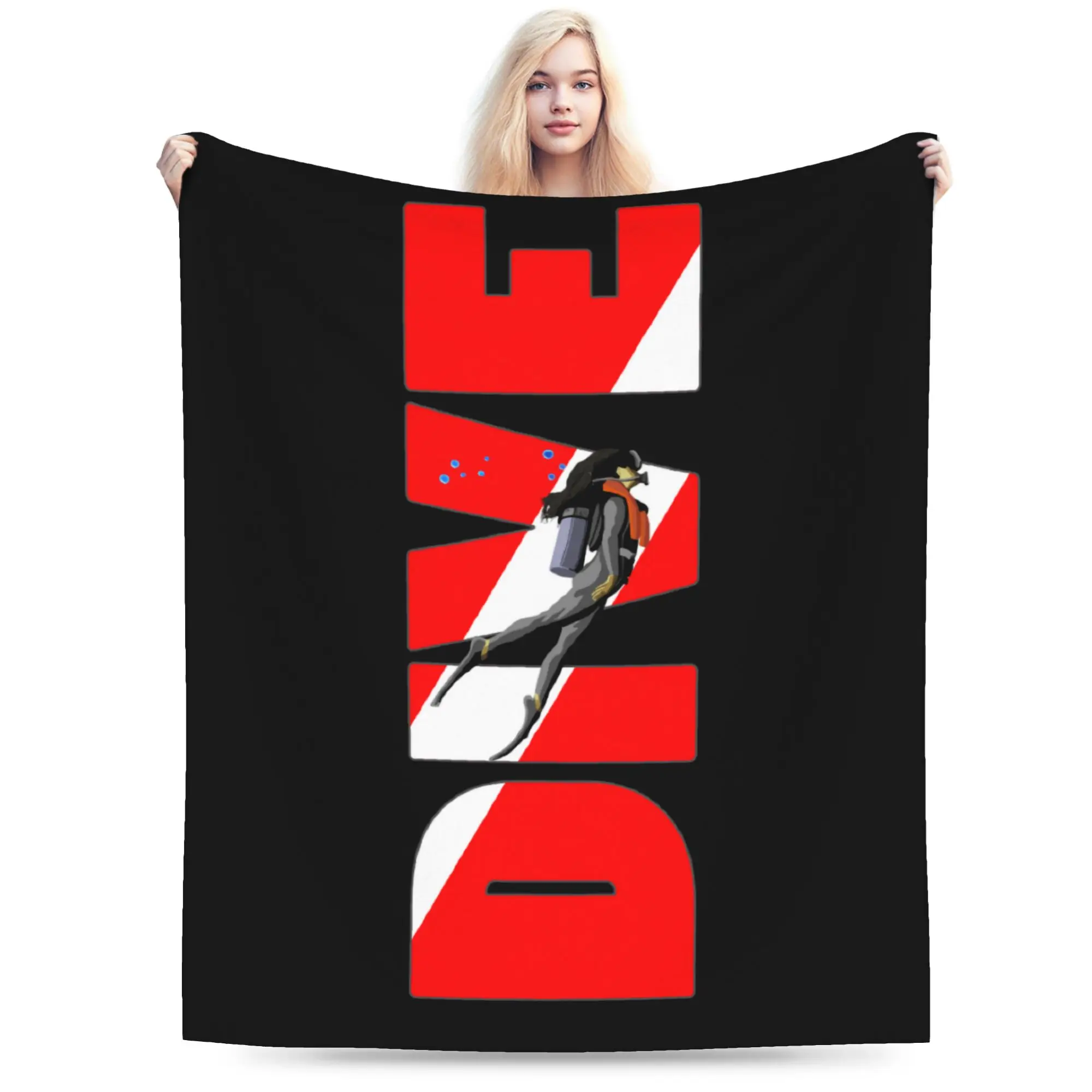 Custom Scuba Dive Flag And Diver Blanket Warm Fleece Soft Flannel Diving Lover Throw Blankets for Bed Couch Travel Autumn
