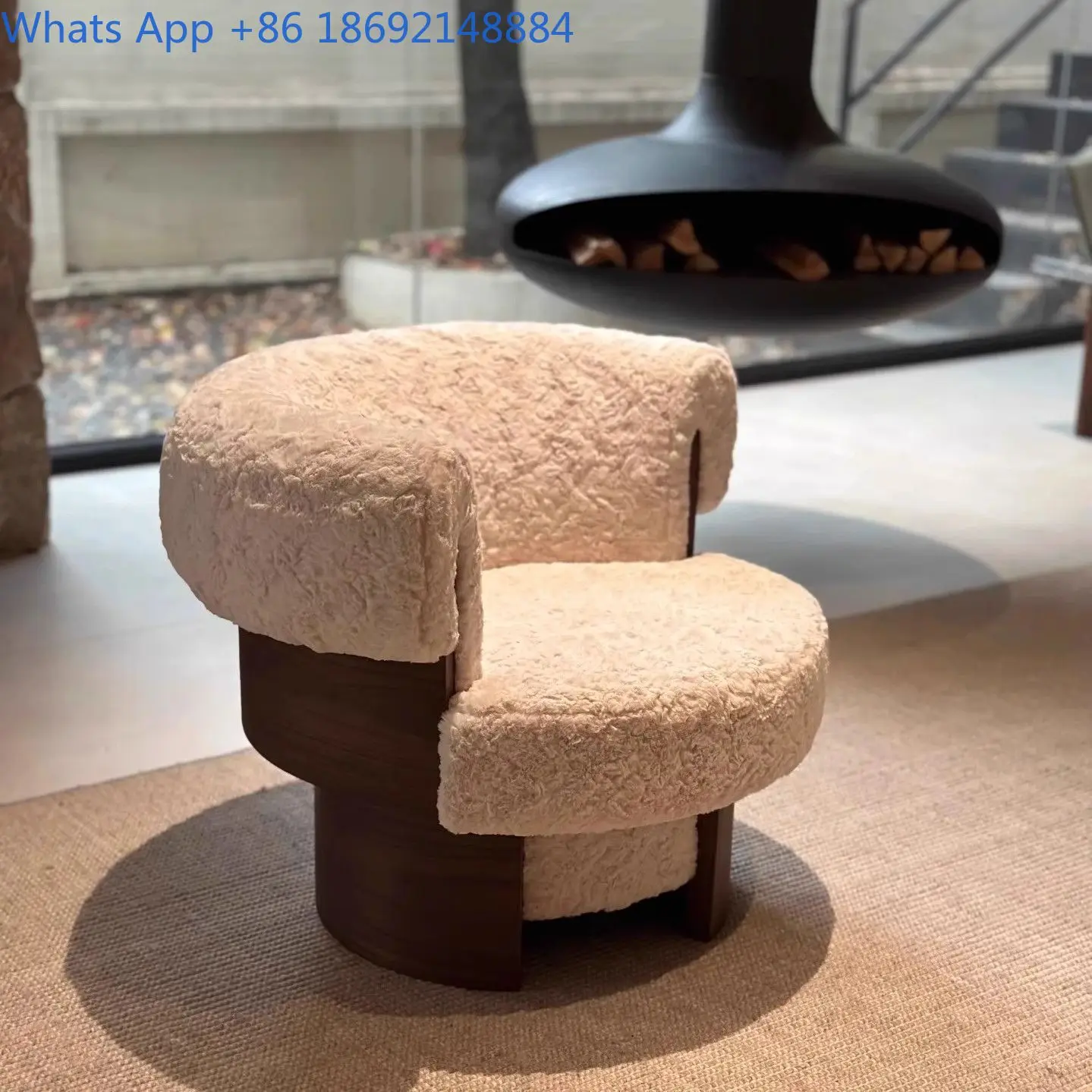 Cream Swivel Chair Vintage Style Single Sofa Wooden Lounge Chair for Living Room Bedroom