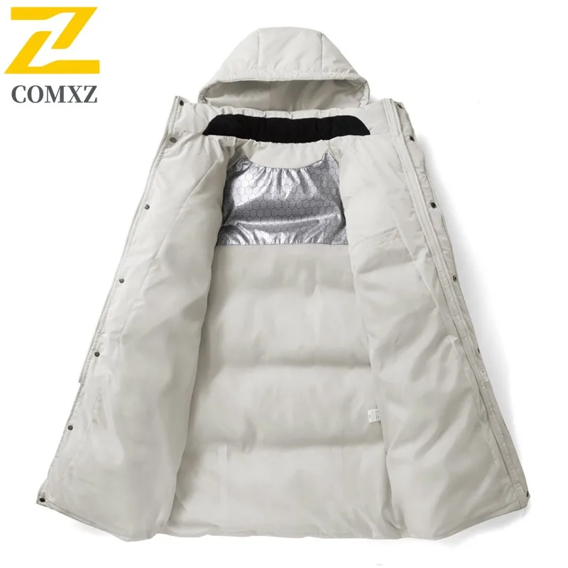 COMXZ, chaqueta de plumón para hombre, Otoño Invierno, nueva moda, gradiente, resistente al viento, cálido, para acampar al aire libre, Abrigo con capucha, ropa acolchada de longitud media