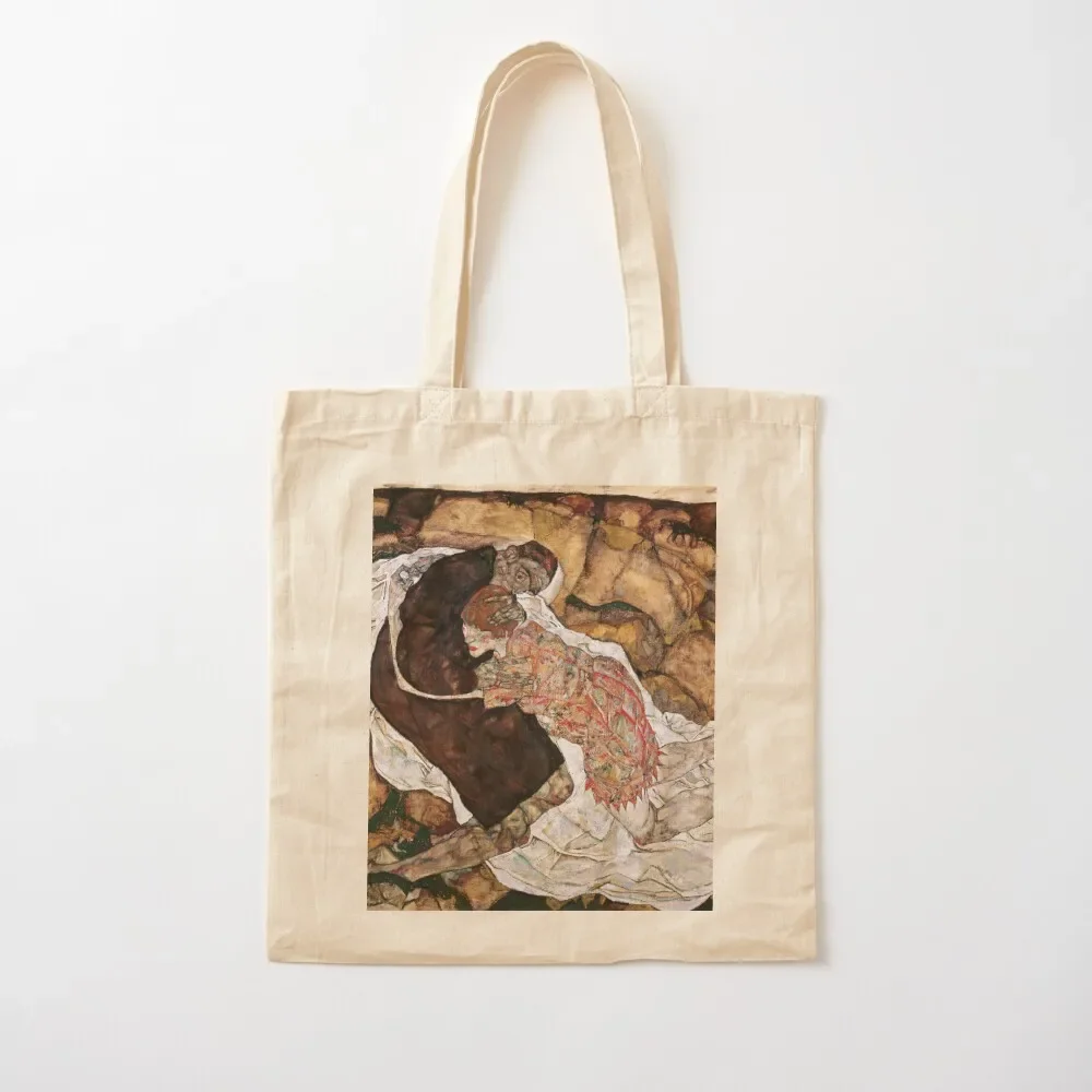 Death and Girl, Egon Schiele Tote Bag eco pack tote bag men's Canvas stote bag cute pouch