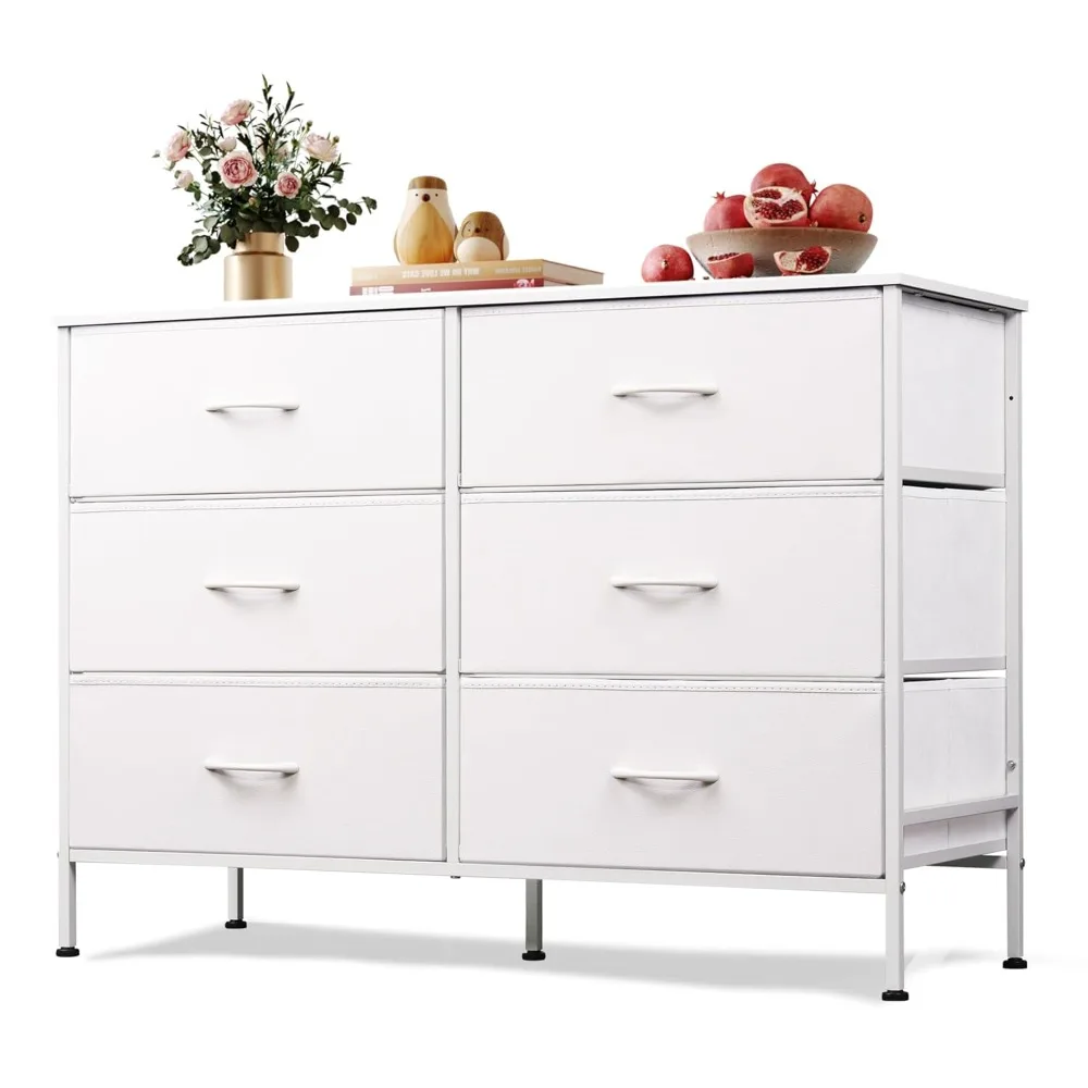 

6 Drawer Dresser for Bedroom, Wide Fabric Dresser TV Stand for 50 TV, Entertainment Center with Metal Frame, Wooden Top,