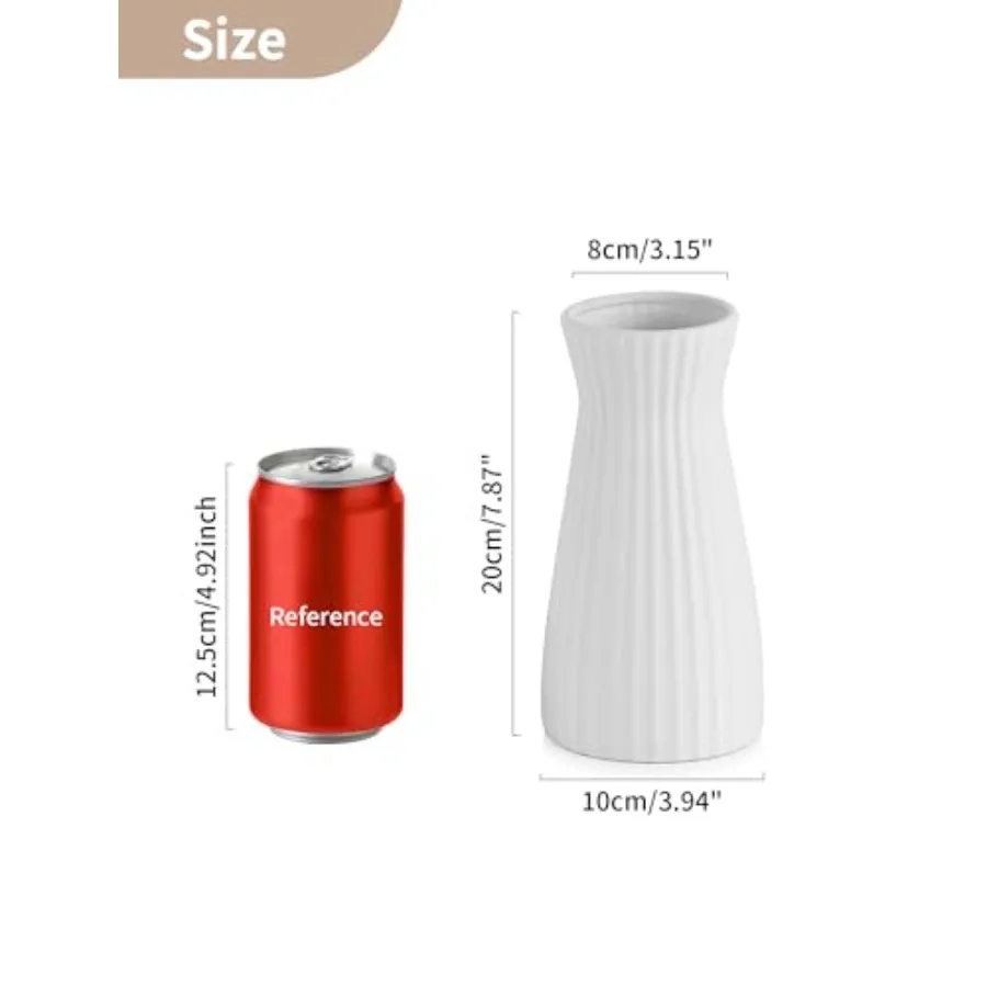 White Ceramic Flower Vase: 7.9" Tall Unglazed Pampas Grass Vases for Building Block Flowers - Modern Decorative Table Centerpie view 2