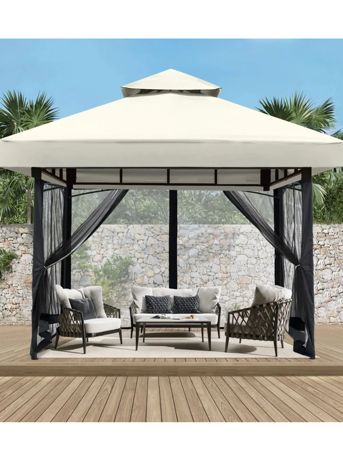3x3 meter Tuinpaviljoen Dakoverkapping Vervangend Dakoverkapping 2-laags Buiten Tuin Patio Tent Dak Zonnescherm - afbeelding 2