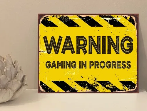Plaque décorative en métal « Avertissement : Jeu en cours » – Cadeau fcp9 – Plaque en étain