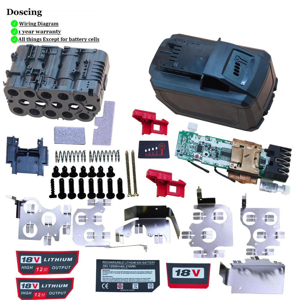 M18 15*21700 bateria litowo-jonowa obudowa z tworzywa sztucznego PCB ładowanie obwód ochronny płyta Shell dla Milwaukee 18V 12Ah etykieta samoprzylepna
