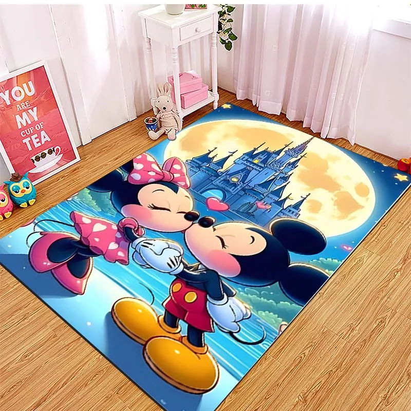 Disney Minnie Mickey Mouse Print Cartoon Carpet Rug for Home Living Room Bedroom Home Decor Non-slip Floor Mat Child Area Rug