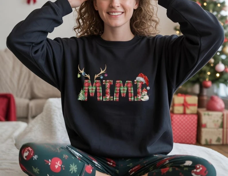 Grandma Christmas Alphabet Sweatshirt & Keep Warm Hoodie Custom Name Grandparents Xmas Dinner Gift Family Photos Sportswear