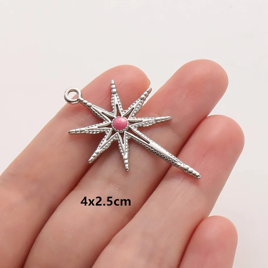 2 Stück Rosa Hot Pink Emaille Vintage Sonne Mond Stern Anhänger Edelstahl Charms für Schmuckherstellung DIY Schlüsselanhänger Charm – Detail 10