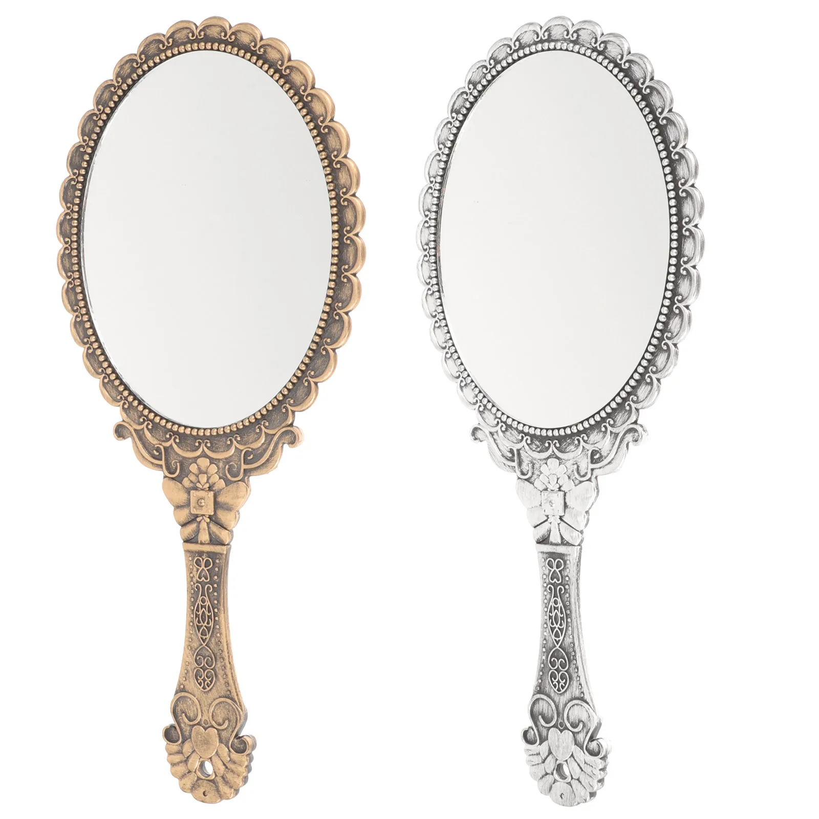 2Pcs Handheld Vanity Mirrors Vintage Makeup Mirror Lightweight Portable Mirror Hand Mirrors with Handle