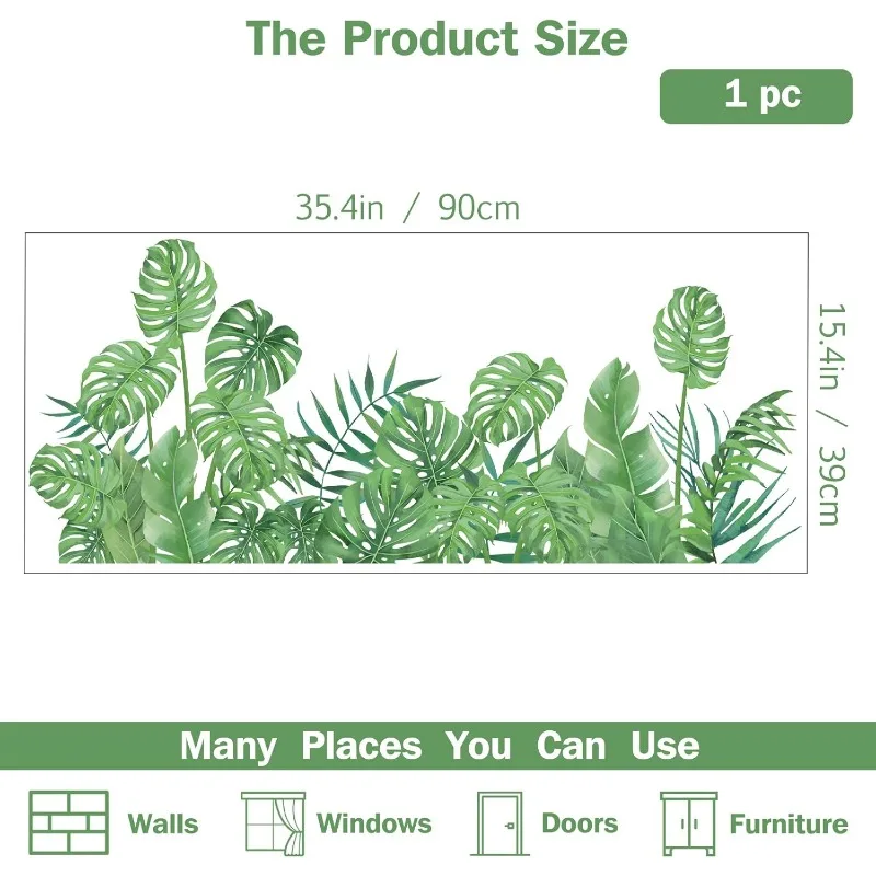 1pc Tropical Plant Wall Stickers Green Botanical Plant Branches Wall Stickers Leaves Braches Wall Stickers Peel and Stick