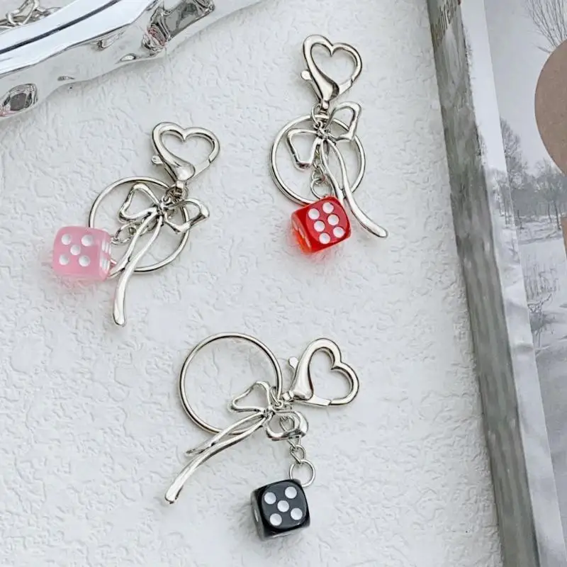 E15E Unique Dices and Bowknot Keychain Fashionable Keyring Bag Pendant Multipurpose Backpack Accessory for Daily Wear