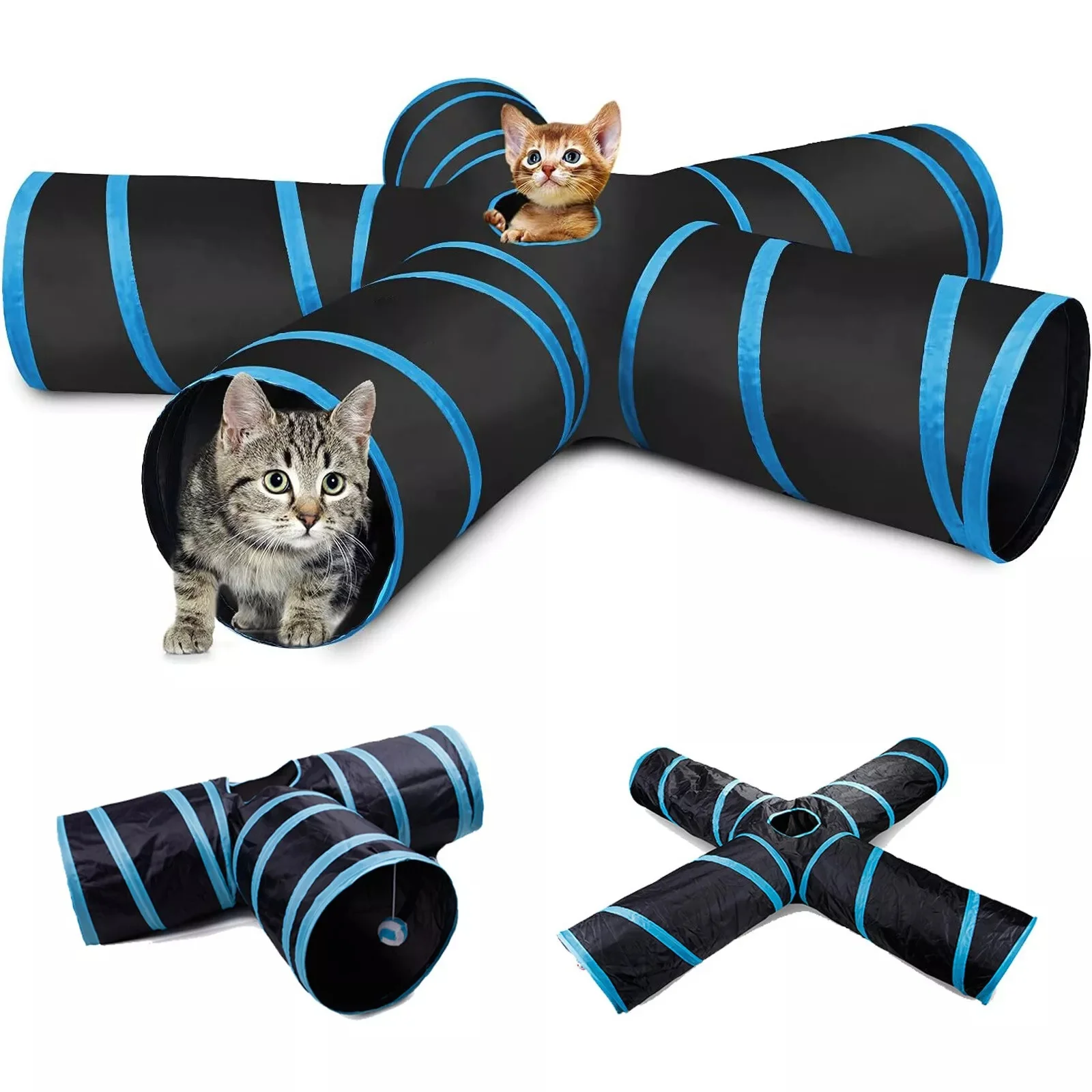 

Collapsible Cat Tunnel Tube 3/4/5 Interactive Indoor Cats Peek Hole Kitten Toys