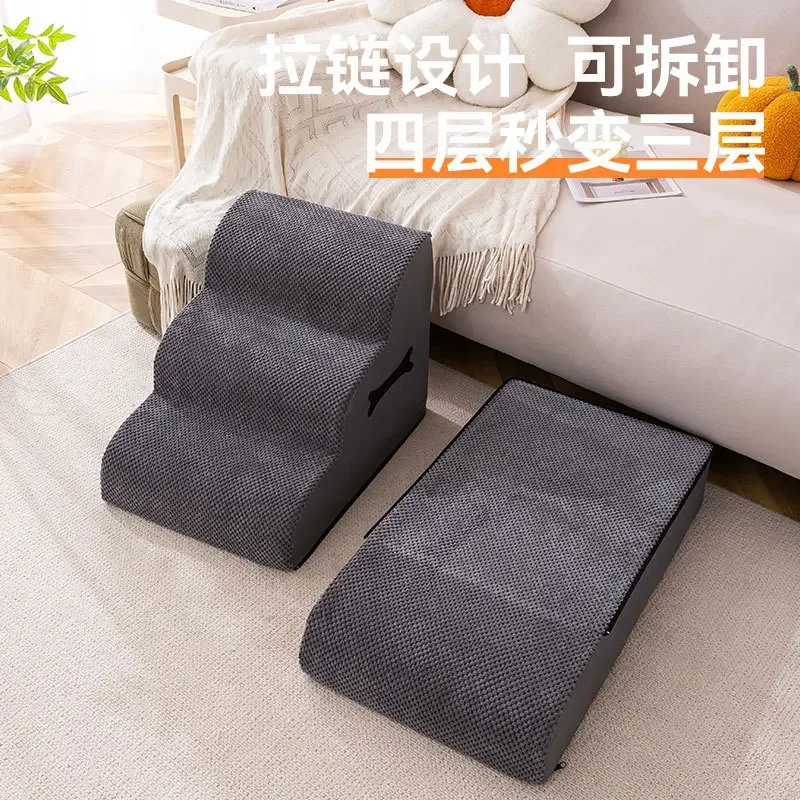 3/4 Ladder Dogs Pets Zipper Style Puppys Stairs Dogs Supplies Sofa Bed Ramp Protecting Pets Joint Safety Stairs for Elderly Dogs