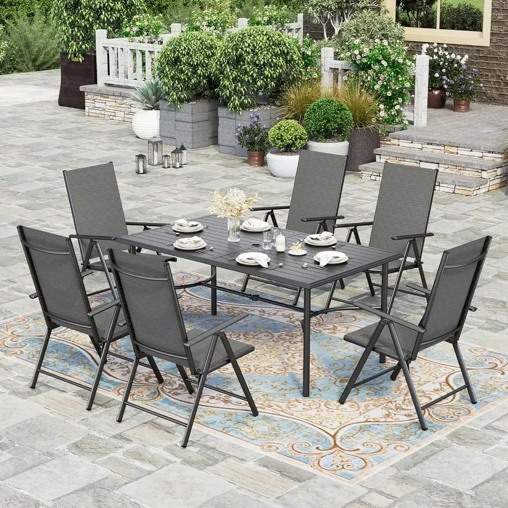 

67 Metal Patio Dining Set with 6 Folding Chairs, Weather-Resistant for Outdoor Spaces