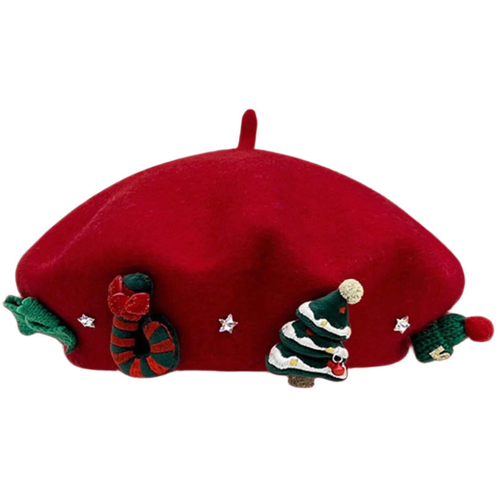 Gorro de boina de lana navideña, gorro de boina francesa, gorro con lazo de Papá Noel para árbol de Navidad, accesorios de disfraz para fiesta de vacaciones