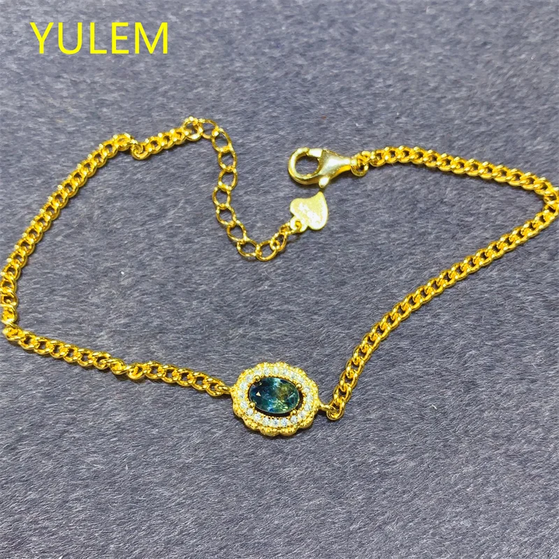 

Браслет из серебра 925 пробы с натуральным сапфиром, премиум-класса, сине-зеленый драгоценный камень, роскошное ювелирное изделие с сертификатом