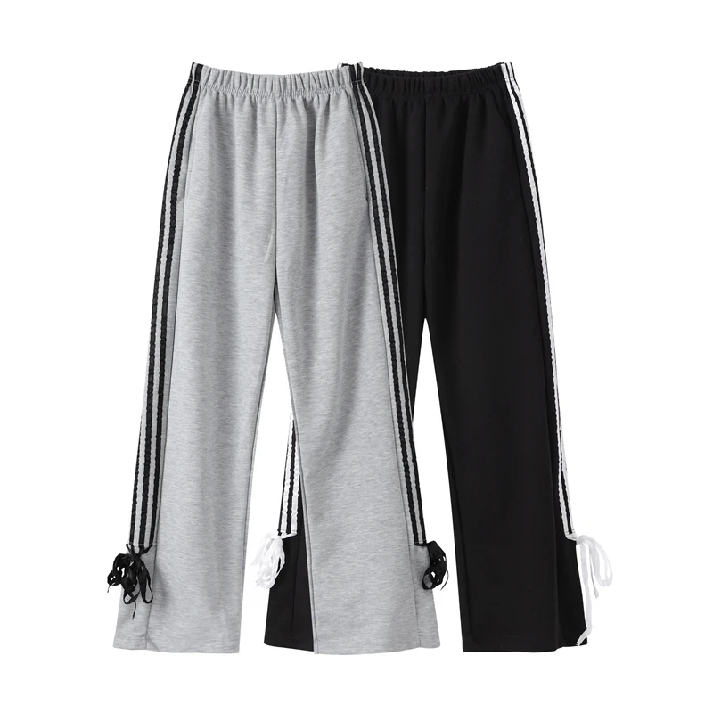 

Womens Stripe Wide Leg Pants 2024 Spring Summer Lace Up Bow Y2k Casual High Waist Female Trouser Sweatpants