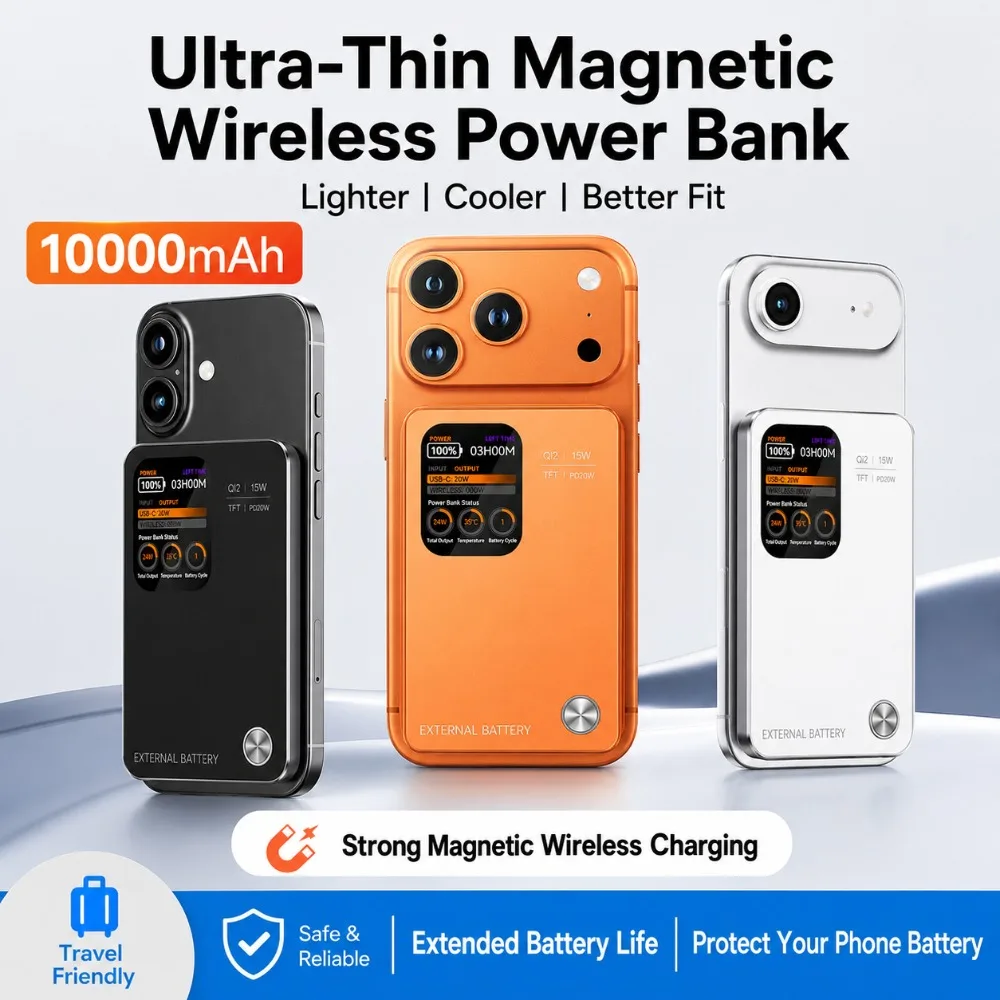 Magnetic Wireless Power Bank, Ultra Thin Large Capacity Fast Charging 3C Certified Portable Power Bank, Airplane Carry Permitted