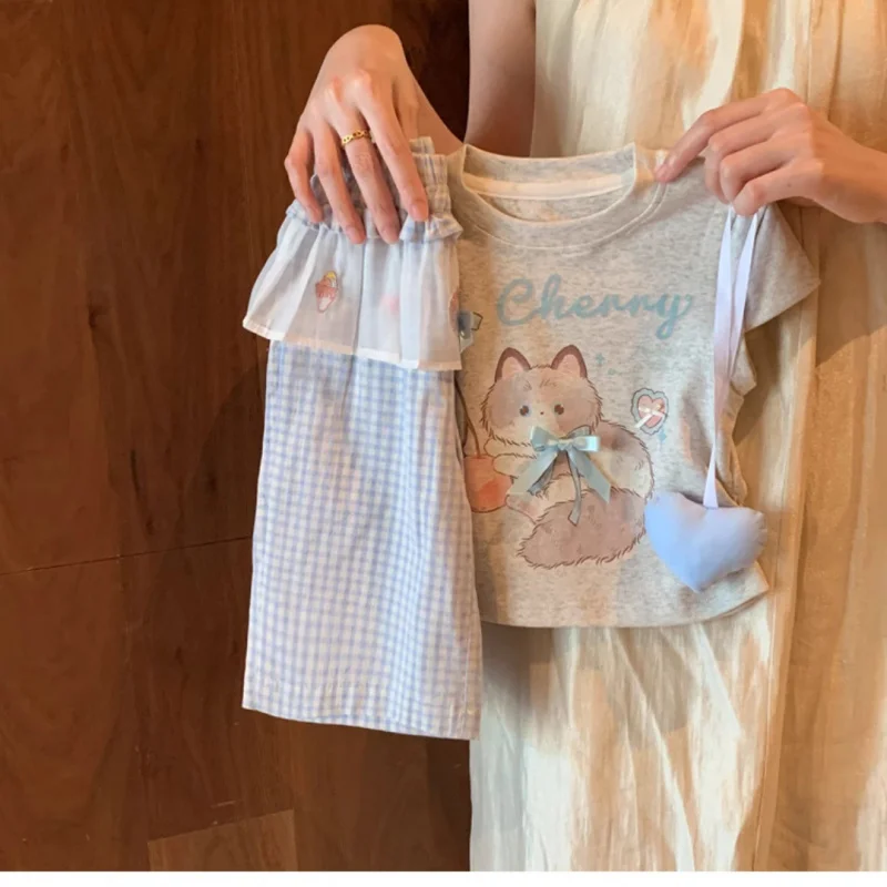 

Girls' Summer Outfit25New Style Toddler Girl Baby Cat Bowknot Vest Wide-leg Pants Two-piece Set